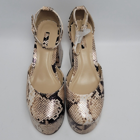 Topshop Stacey Snakeskin Print Ankle Strap Two Part Platform Heels Size 8 - Picture 5 of 11